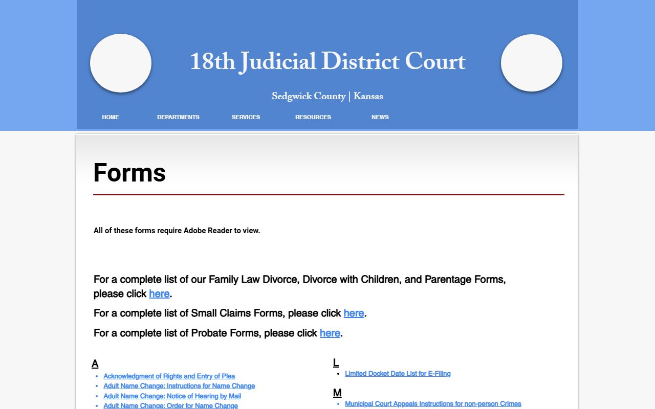 Sedgwick County Clerk of the District Court records forms index