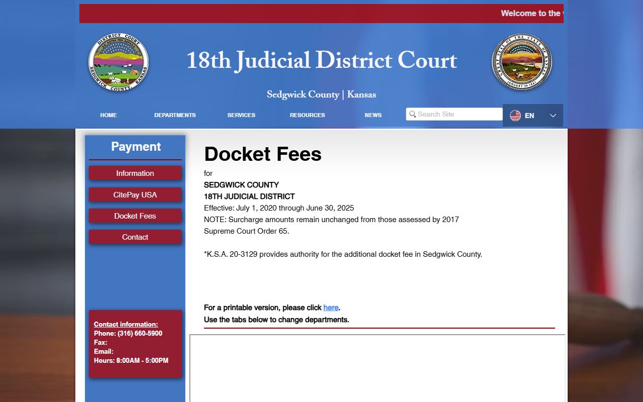 Sedgwick County Clerk of the District Court docket fees page