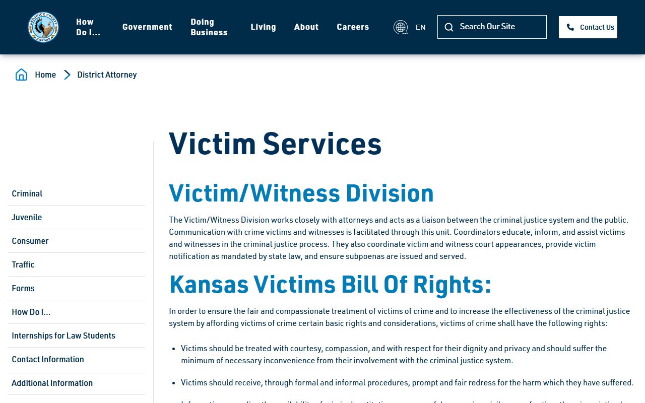 Sedgwick County arrest records District Attorney victim services source