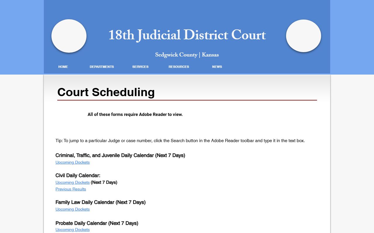 Sedgwick County court dockets DC18 court schedule source