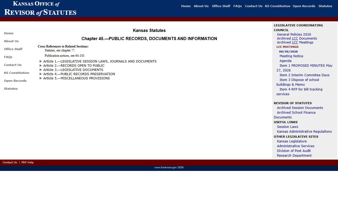 Sedgwick County court records Kansas Open Records Act chapter source