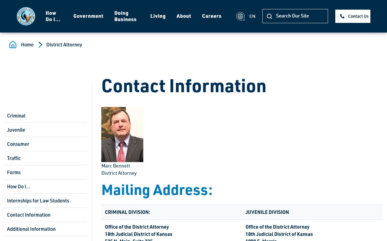 Sedgwick County criminal court records District Attorney contact source