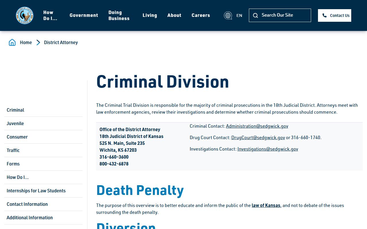 Sedgwick County criminal court records District Attorney Criminal Division source