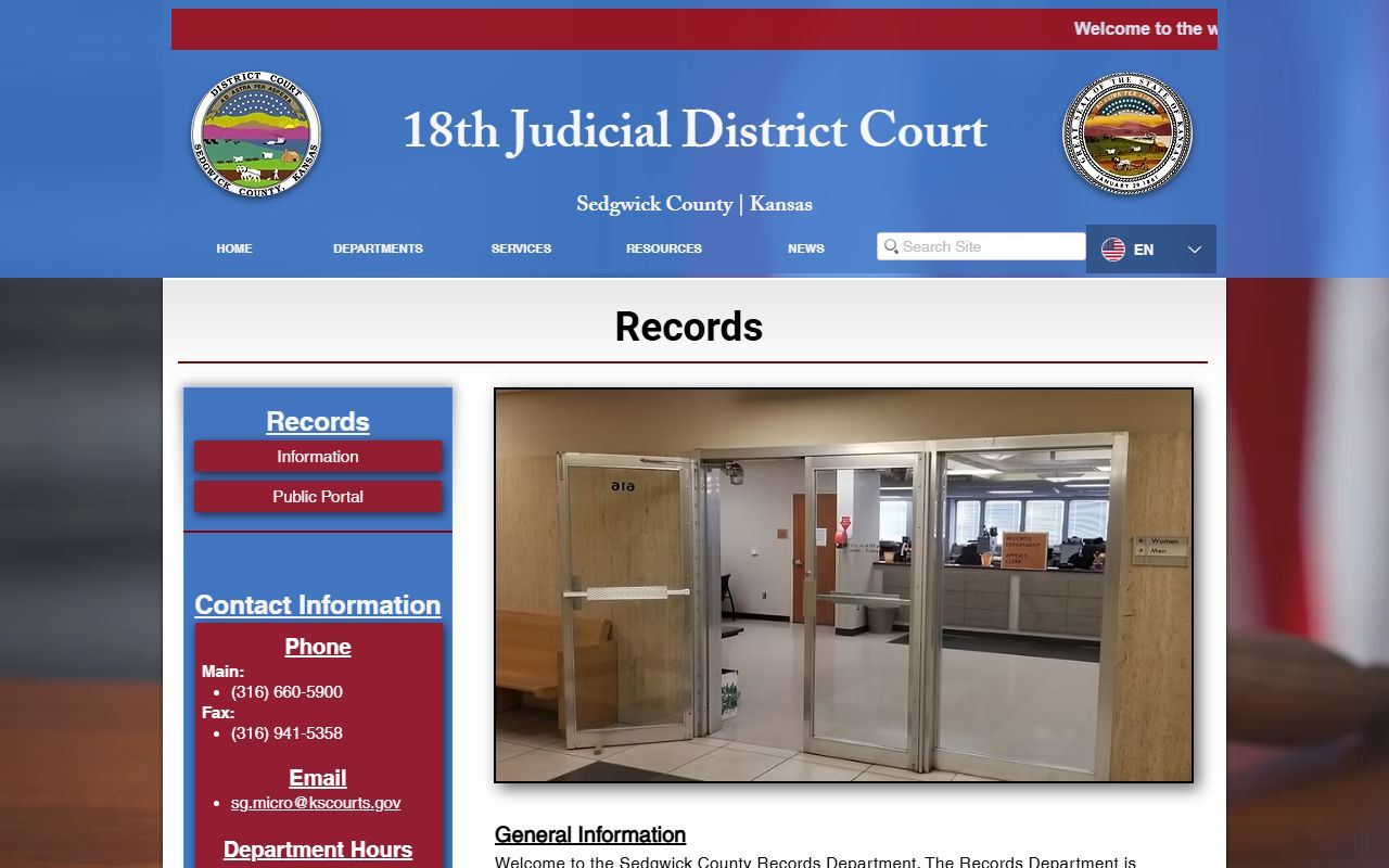 Sedgwick County court records DC18 Records Department page