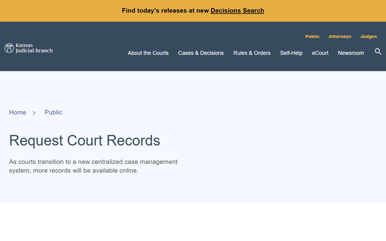 Sedgwick County court records Kansas court record request page