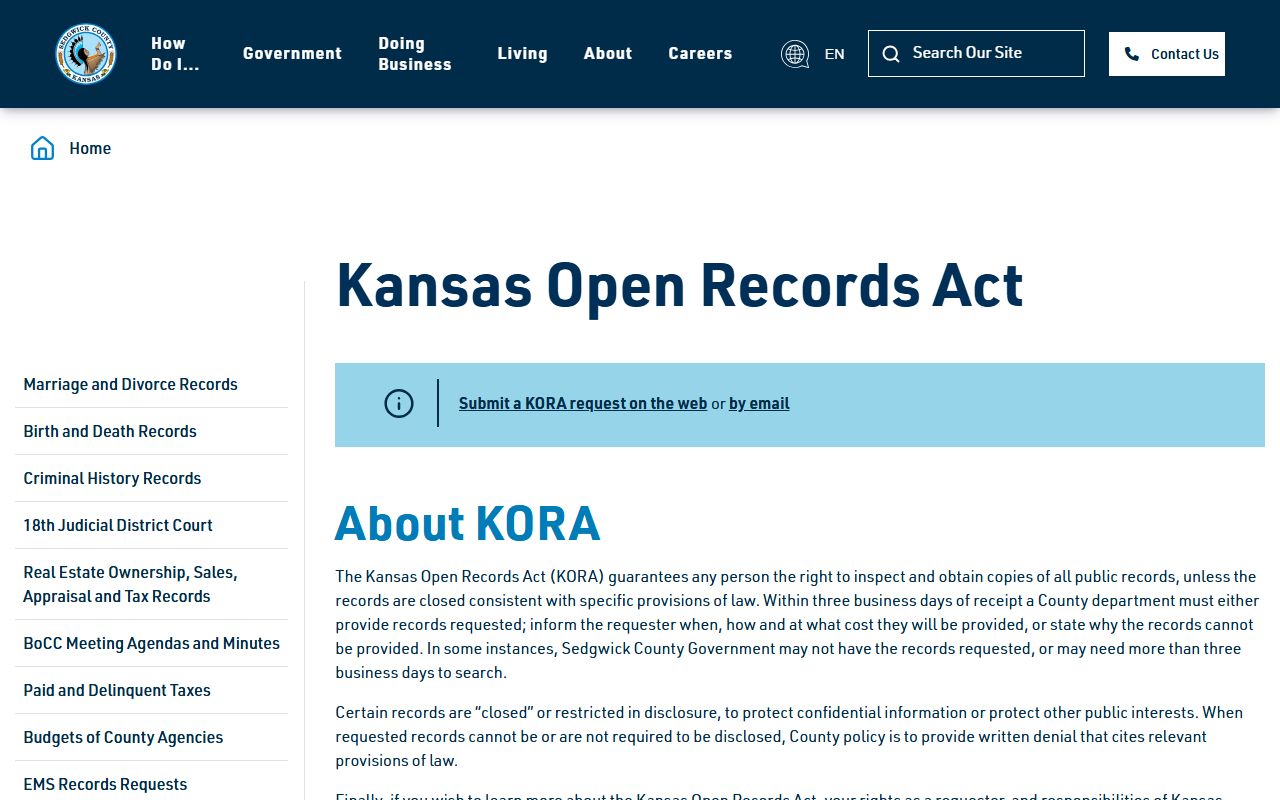 Sedgwick County court records Kansas Open Records Act page