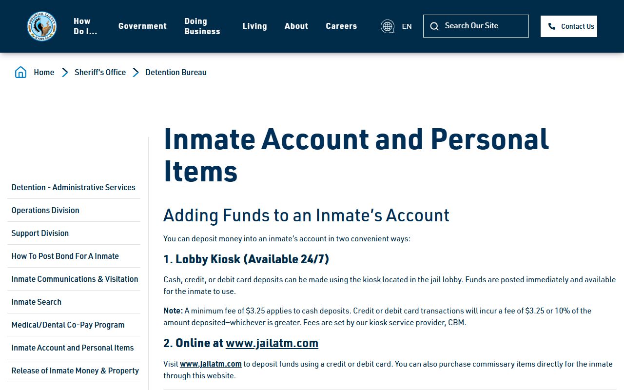 Sedgwick County inmate records inmate account and personal items source