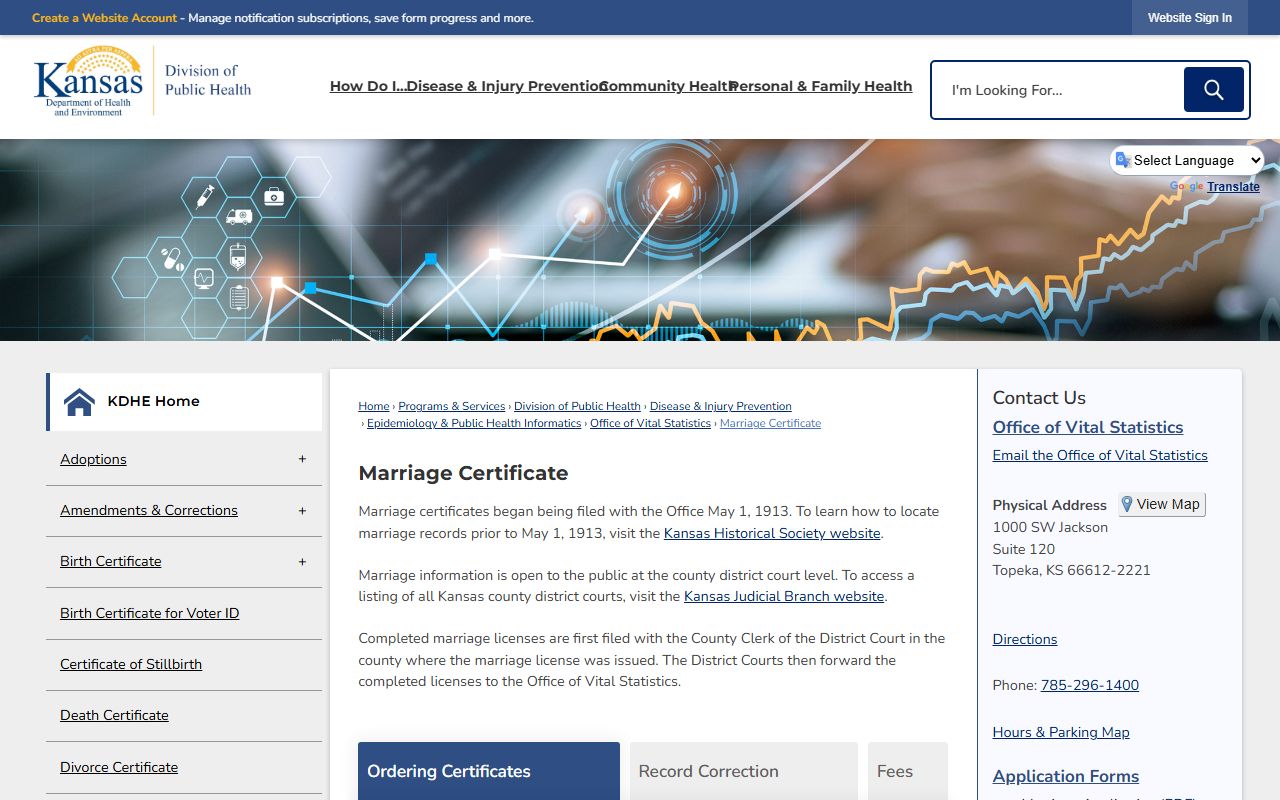 Sedgwick County marriage records KDHE marriage certificate source