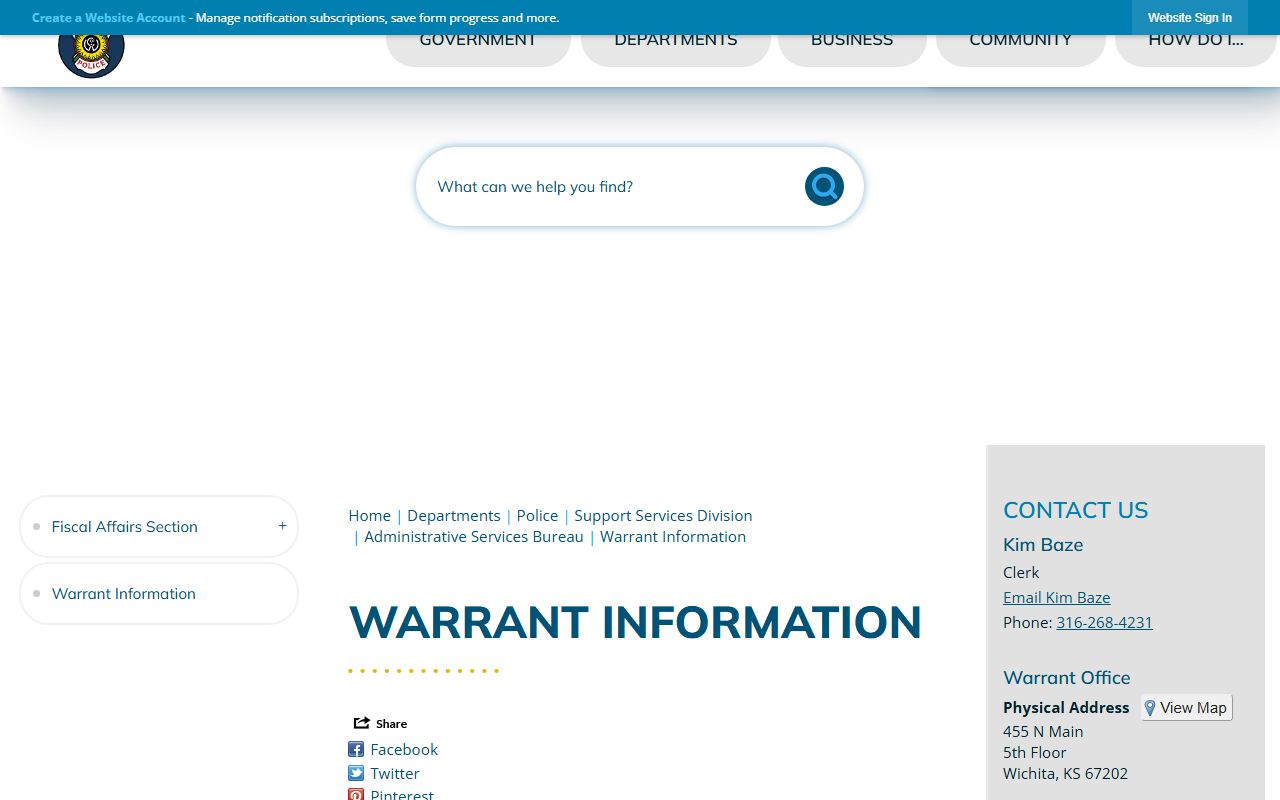 Sedgwick County warrant records Wichita municipal warrant information source